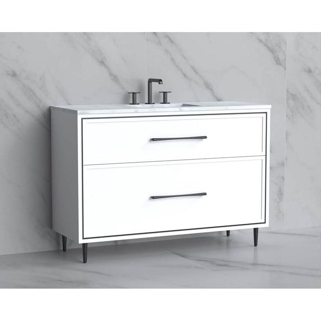 Madeli - Madeli Profile 48C'' Free standing Vanity Cabinet in White/HW: Handle & Feet Polished Chrome(PC) - White With Polished Chrome