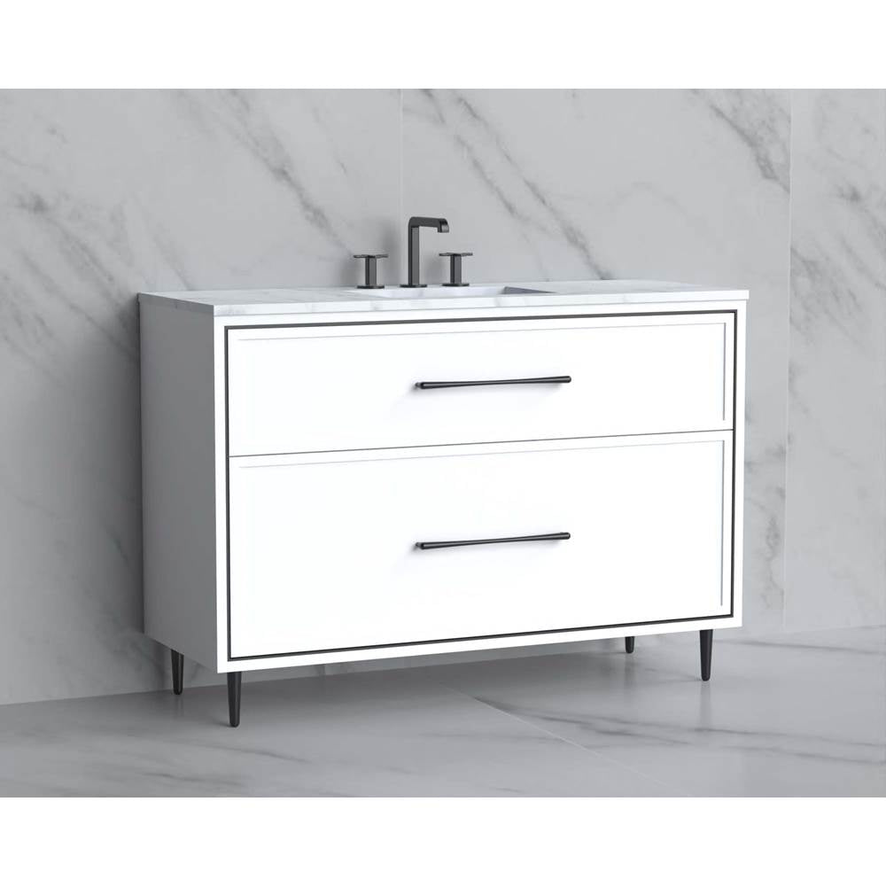 Madeli - Madeli Profile 48C'' Free standing Vanity Cabinet in White/HW: Handle & Feet Satin Brass(SB) - White With Satin Brass