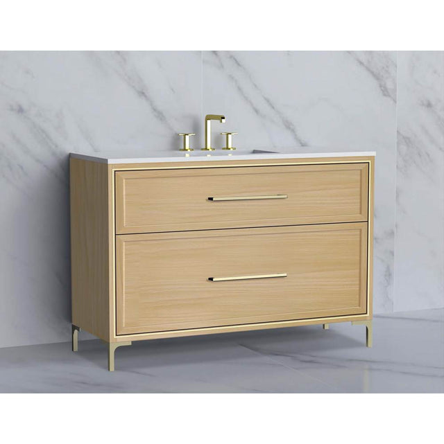 Madeli - Madeli Profile 48C'' Free standing Vanity Cabinet in Natural Oak/HW: Handle & Feet Satin Brass(SB) - Natural Oak With Satin Brass