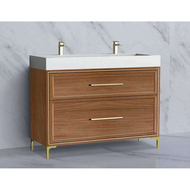 Madeli - Madeli Profile 48C'' Free standing Vanity Cabinet in Natural Walnut/HW: Handle & Feet Polished Chrome(PC) - Natural Walnut With Polished Chrome
