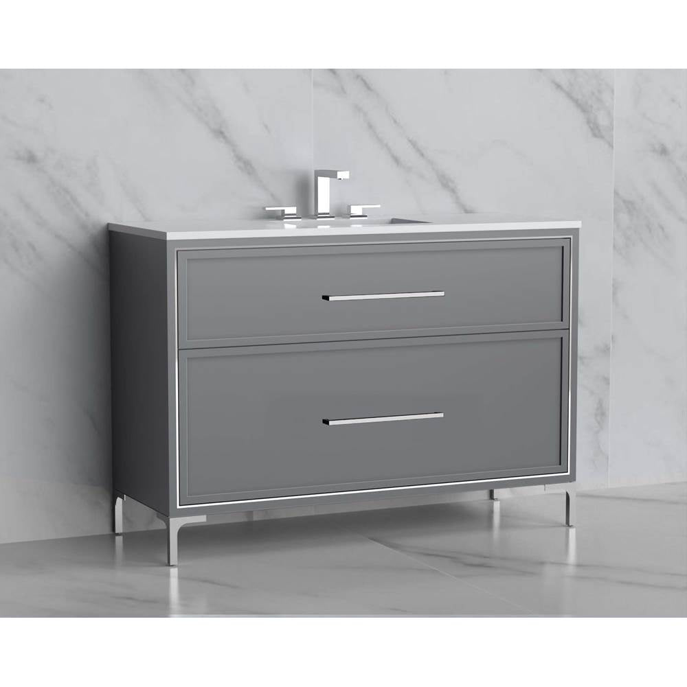 Madeli - Madeli Profile 48C'' Free standing Vanity Cabinet in Studio Grey/HW: Handles/Feet in Polished Chrome(PC) - Studio Gray With Polished Chrome