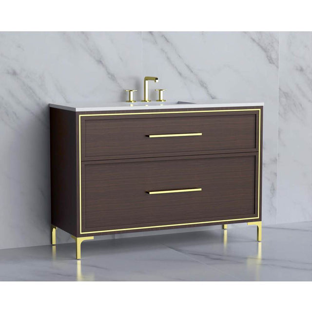 Madeli - Madeli Profile 48C'' Free standing Vanity Cabinet in Walnut/HW: Handle & Feet Polished Chrome(PC) - Walnut With Polished Chrome