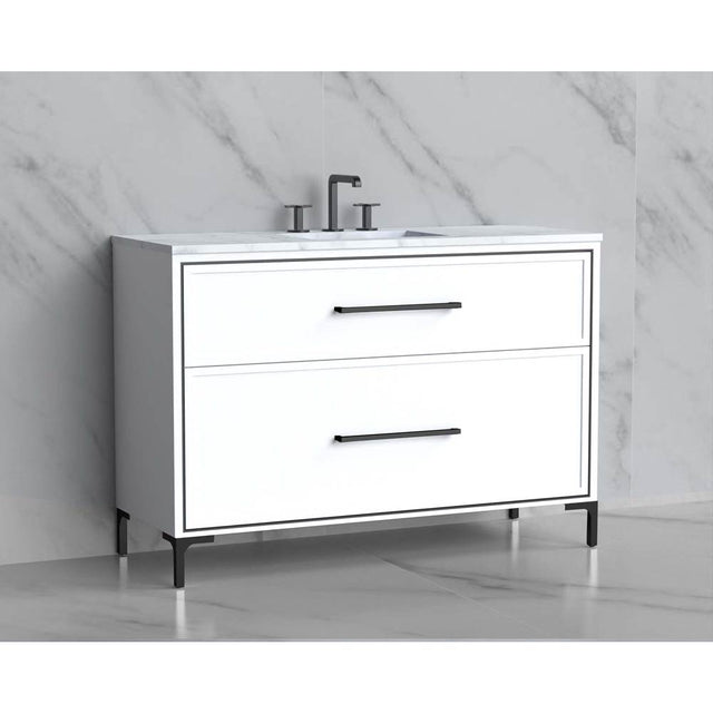 Madeli - Madeli Profile 48C'' Free standing Vanity Cabinet in White/HW: Handle & Feet Matte Black(MB) - White With Matte Black