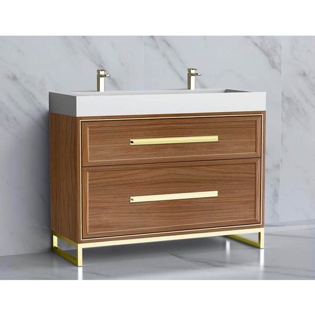 Madeli - Madeli Profile 48D'' Free standing Vanity Cabinet in Natural Walnut/HW: Handle & Feet Matte Black(MB) - Natural Walnut With Matte Black
