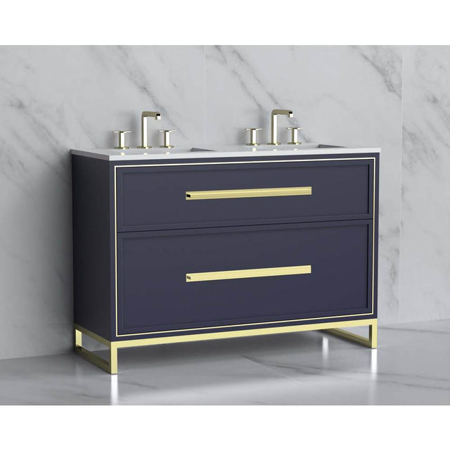 Madeli - Madeli Profile 48D'' Free standing Vanity Cabinet in Sapphire/HW: Handle & Feet Satin Brass(SB) - Sapphire With Satin Brass