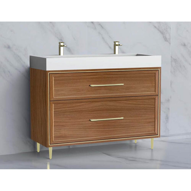 Madeli - Madeli Profile 48D'' Free standing Vanity Cabinet in Natural Walnut/HW: Handle & Feet Polished Nickel(PN) - Natural Walnut With Polished Nickel
