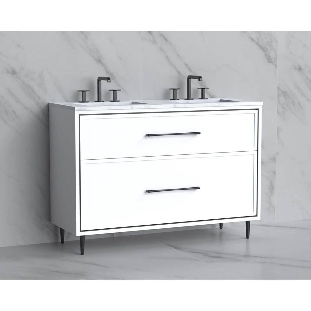 Madeli - Madeli Profile 48D'' Free standing Vanity Cabinet in White/HW: Handle & Feet Polished Nickel(PN) - White With Polished Nickel