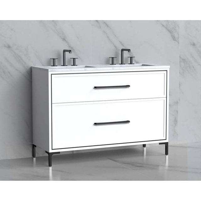Madeli - Madeli Profile 48D'' Free standing Vanity Cabinet in White/HW: Handle & Feet Brushed Nickel(BN) - White With Brushed Nickel
