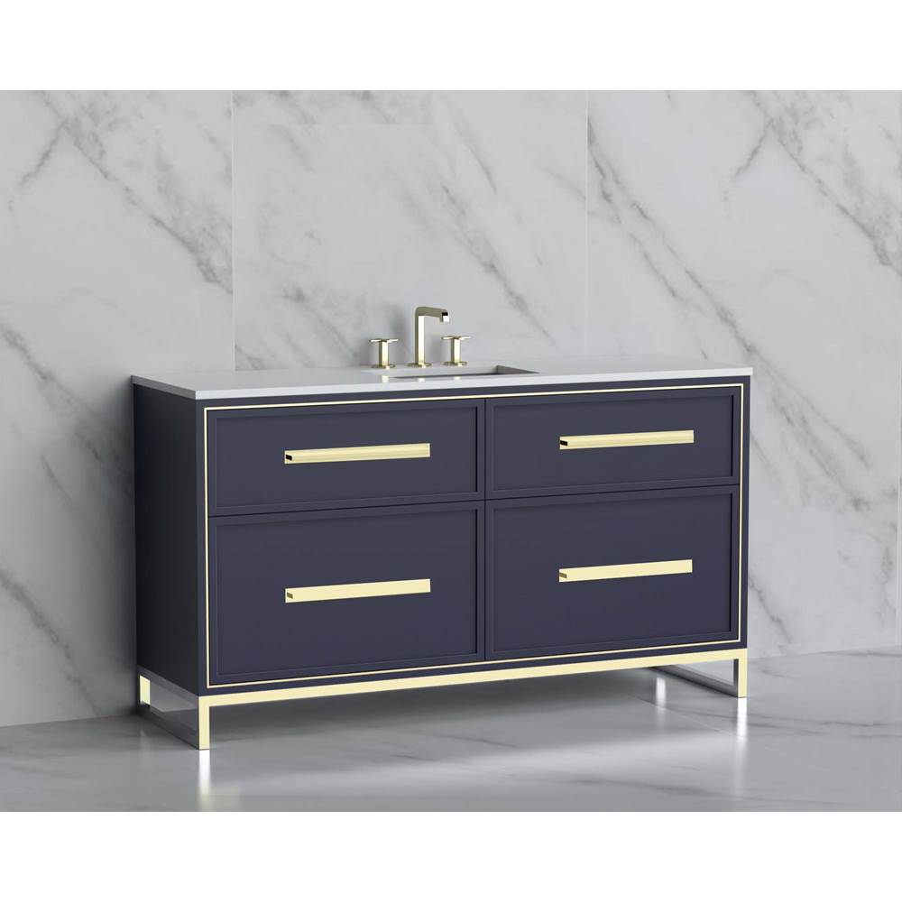 Madeli - Madeli Profile 60C'' Free standing Vanity Cabinet in Sapphire/HW: Handle & Feet Polished Nickel(PN) - Sapphire With Polished Nickel