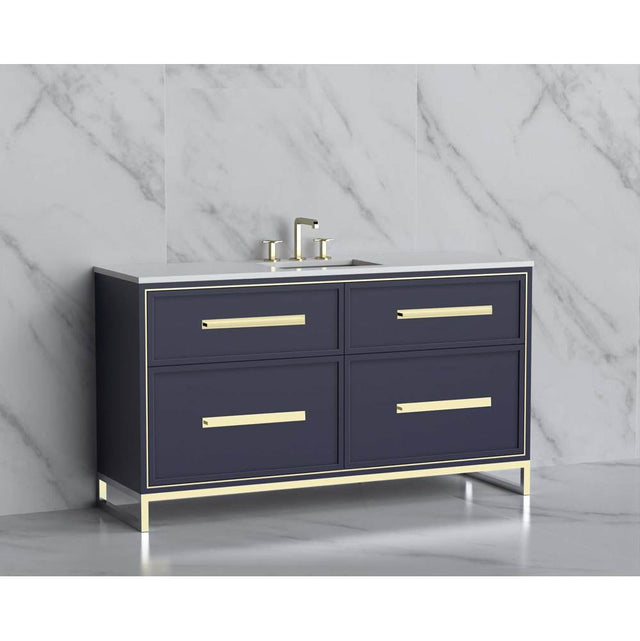 Madeli - Madeli Profile 60C'' Free standing Vanity Cabinet in Sapphire/HW: Handle & Feet Polished Nickel(PN) - Sapphire With Polished Nickel