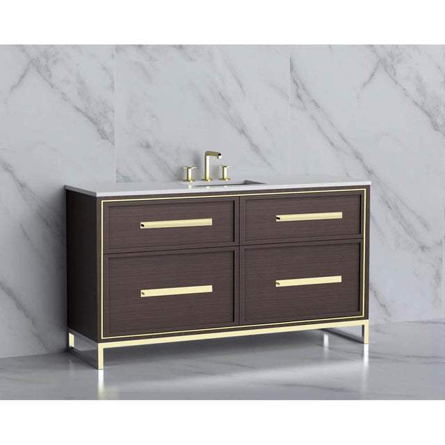 Madeli - Madeli Profile 60C'' Free standing Vanity Cabinet in Walnut/HW: Handle & Feet Satin Brass(SB) - Walnut With Satin Brass