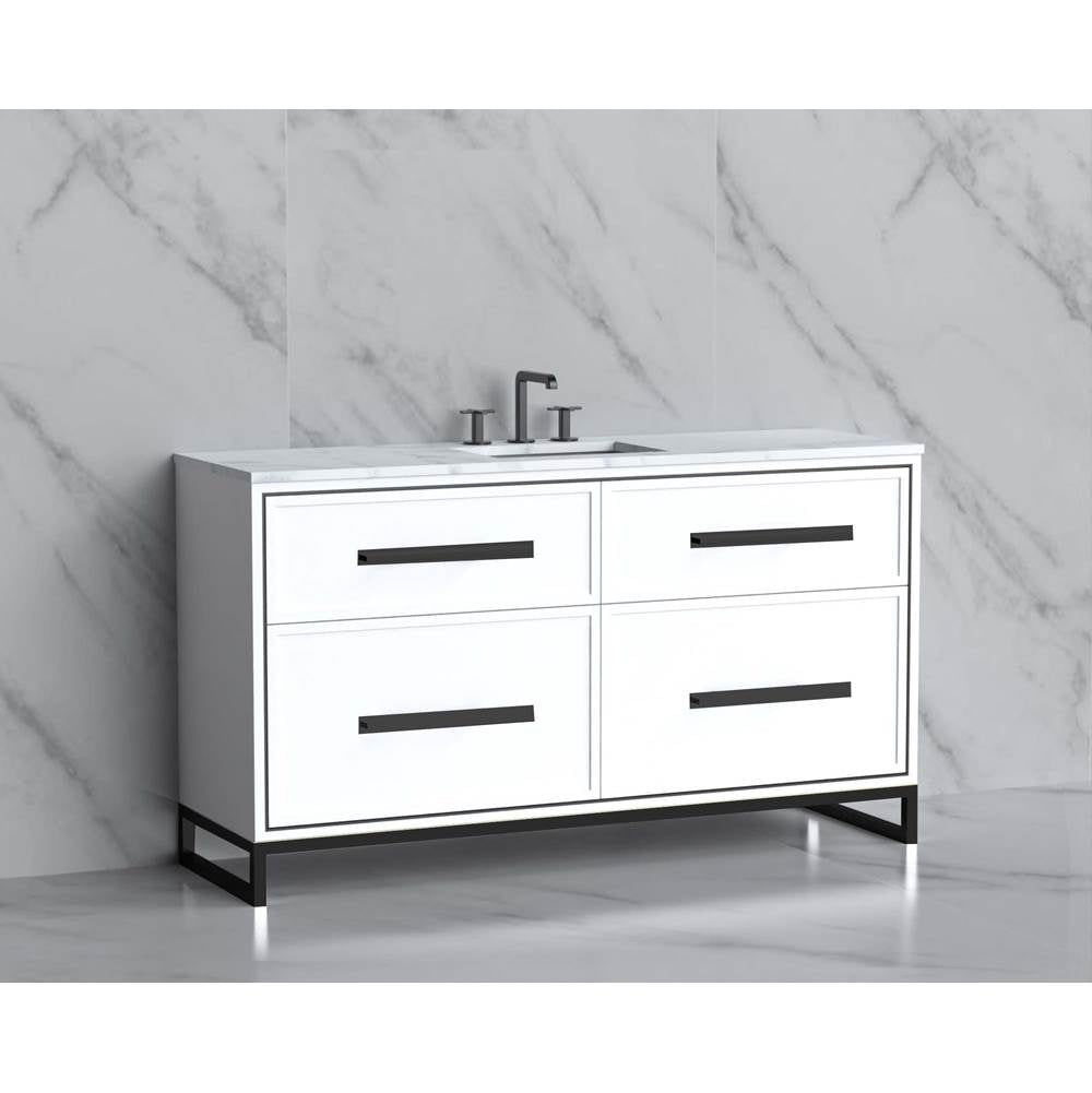Madeli - Madeli Profile 60C'' Free standing Vanity Cabinet in White/HW: Handle & Feet Polished Nickel(PN) - White With Polished Nickel
