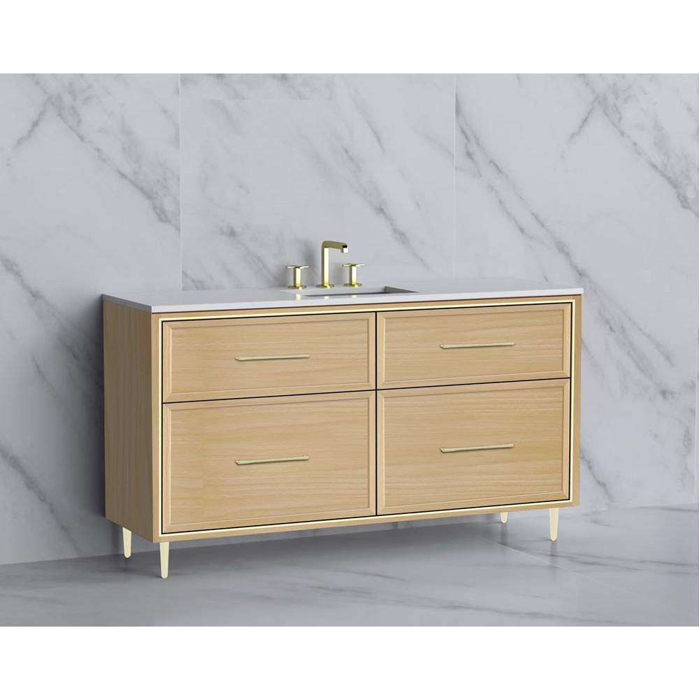 Madeli - Madeli Profile 60C'' Free standing Vanity Cabinet in Natural Oak/HW: Handle & Feet Polished Chrome(PC) - Natural Oak With Polished Chrome