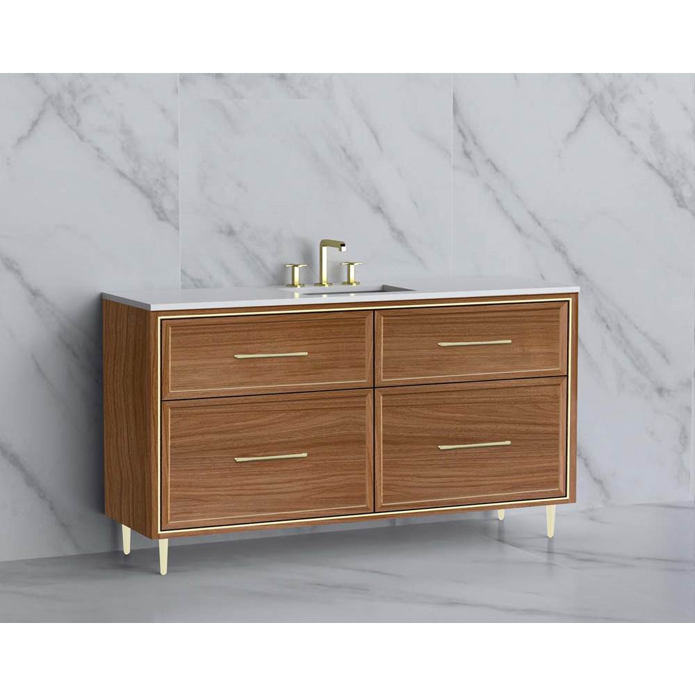 Madeli - Madeli Profile 60C'' Free standing Vanity Cabinet in Natural Walnut/HW: Handle & Feet Matte Black(MB) - Natural Walnut With Matte Black