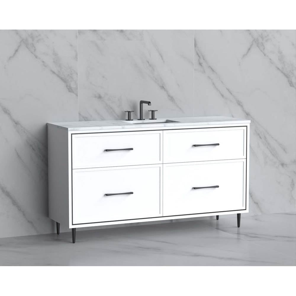 Madeli - Madeli Profile 60C'' Free standing Vanity Cabinet in White/HW: Handle & Feet Satin Brass(SB) - White With Satin Brass