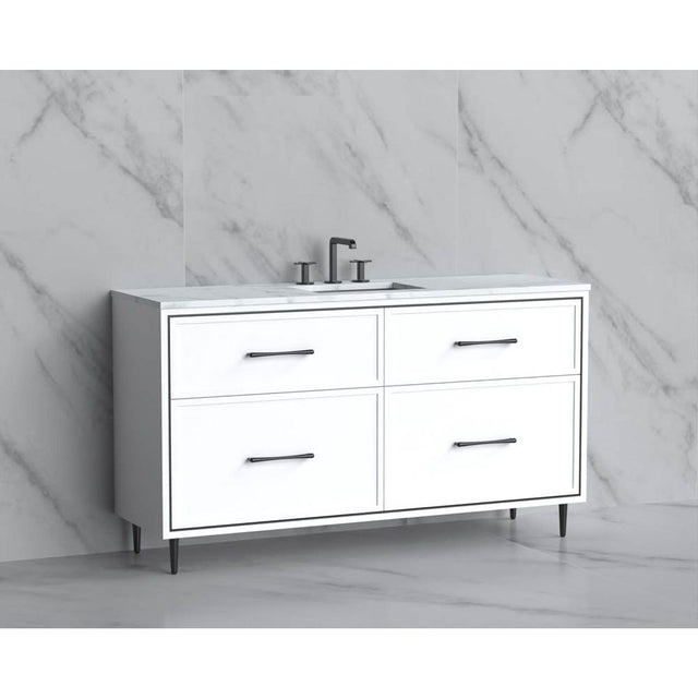 Madeli - Madeli Profile 60C'' Free standing Vanity Cabinet in White/HW: Handle & Feet Satin Brass(SB) - White With Satin Brass