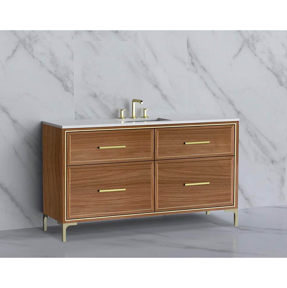 Madeli - Madeli Profile 60C'' Free standing Vanity Cabinet in Natural Walnut/HW: Handle & Feet Brushed Nickel(BN) - Natural Walnut With Brushed Nickel