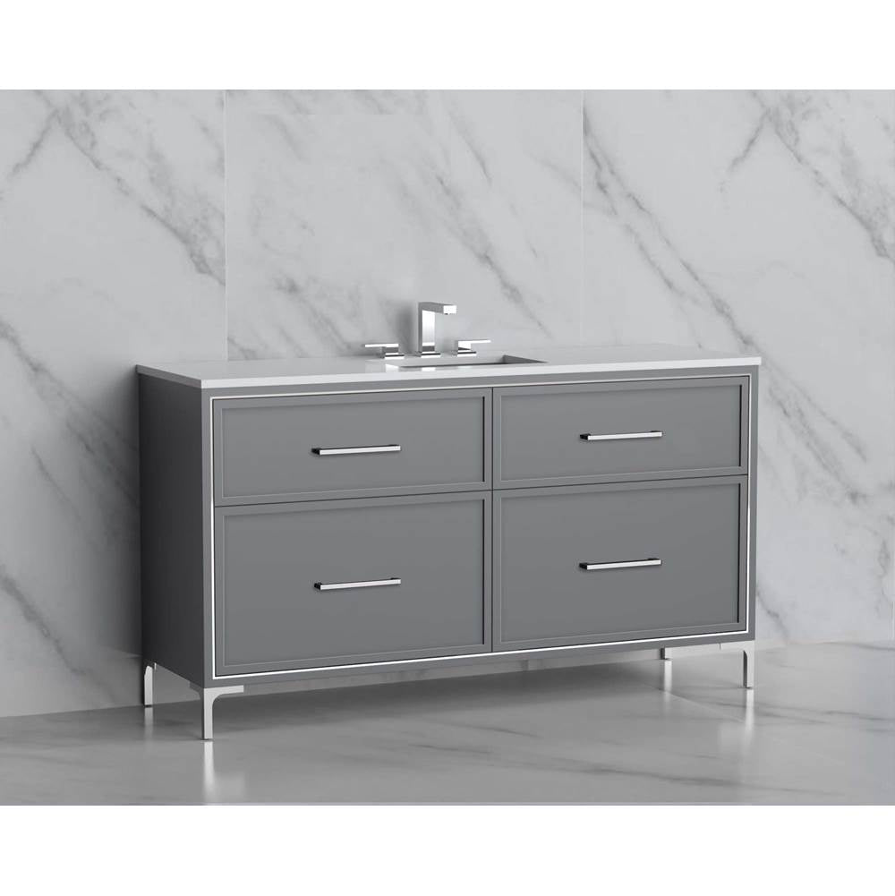 Madeli - Madeli Profile 60C'' Free standing Vanity Cabinet in Studio Grey/HW: Handles/Feet in Satin Brass(SB) - Studio Gray With Satin Brass