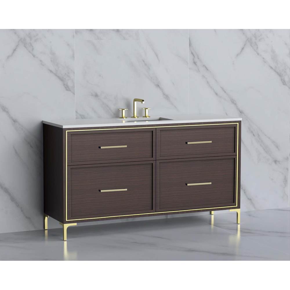 Madeli - Madeli Profile 60C'' Free standing Vanity Cabinet in Walnut/HW: Handle & Feet Matte Black(MB) - Walnut With Matte Black