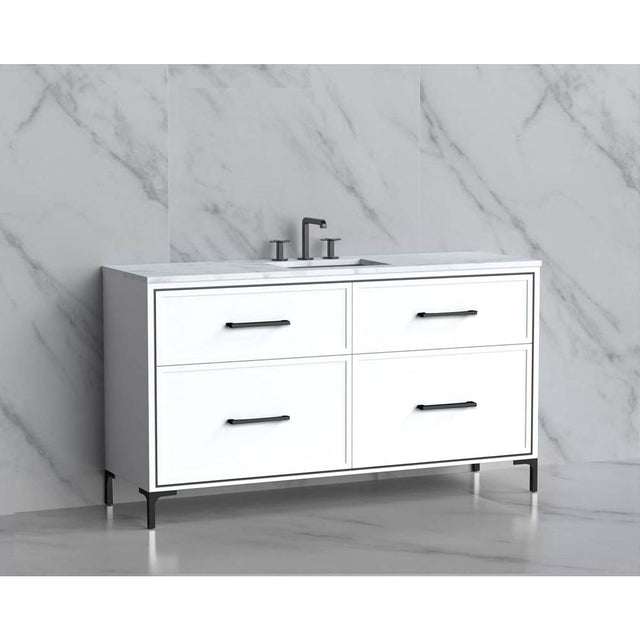 Madeli - Madeli Profile 60C'' Free standing Vanity Cabinet in White/HW: Handle & Feet Polished Chrome(PC) - White With Polished Chrome