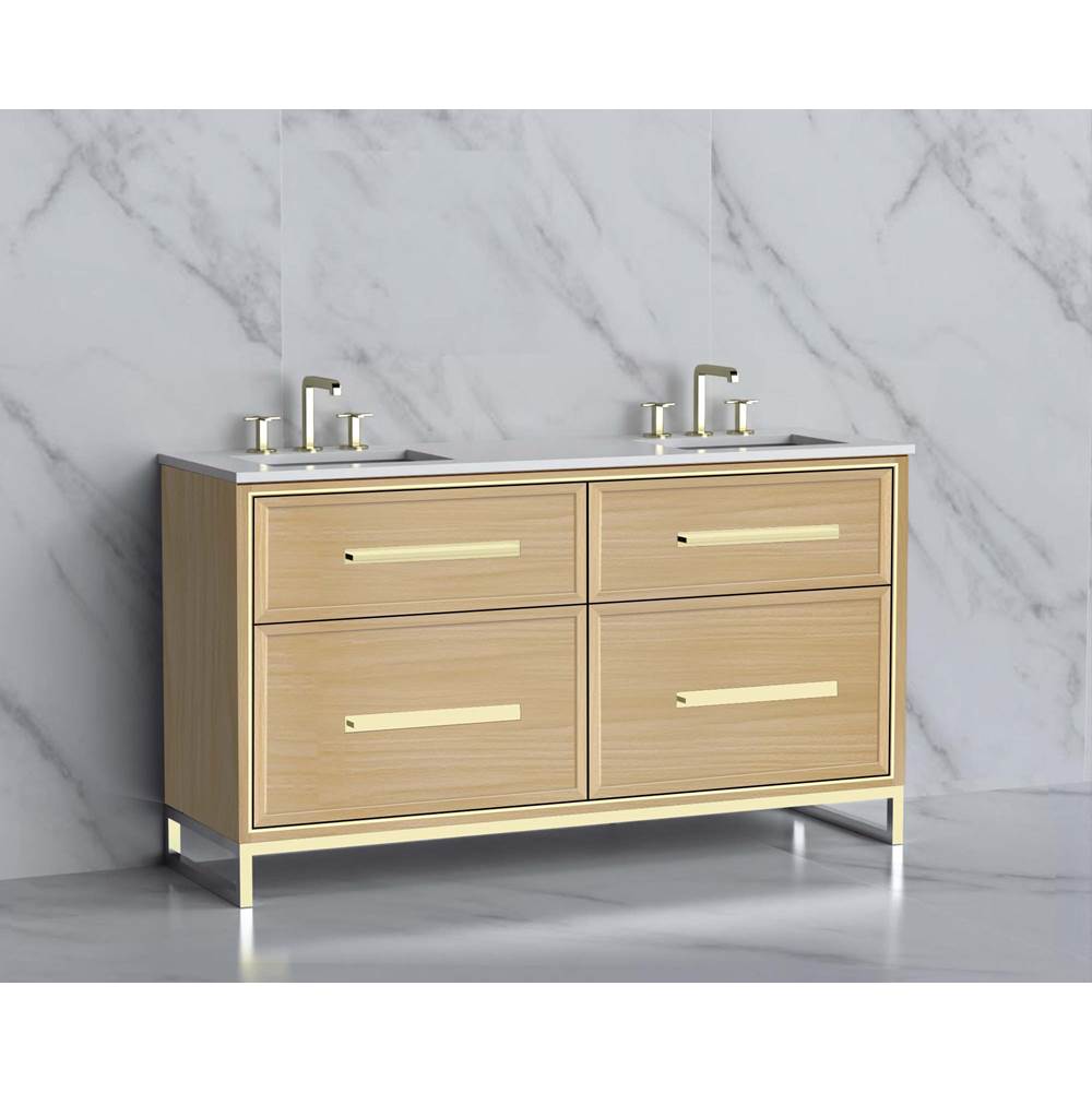 Madeli - Madeli Profile 60D'' Free standing Vanity Cabinet in Natural Oak/HW: Handle & Feet Brushed Nickle(BN) - Natural Oak With Brushed Nickel