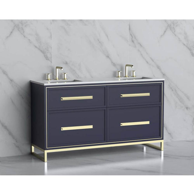 Madeli - Madeli Profile 60D'' Free standing Vanity Cabinet in Sapphire/HW: Handle & Feet Polished Nickel(PN) - Sapphire With Polished Nickel