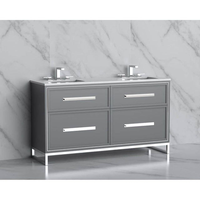 Madeli - Madeli Profile 60D'' Free standing Vanity Cabinet in Studio Grey/HW: Handle & Feet Brushed Nickel(BN) - Studio Gray With Brushed Nickel