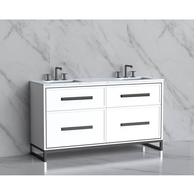 Madeli - Madeli Profile 60D'' Free standing Vanity Cabinet in White/HW: Handle & Feet Polished Chrome(PC) - White With Polished Chrome
