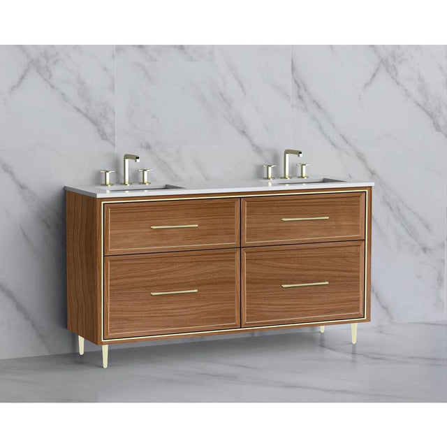 Madeli - Madeli Profile 60D'' Free standing Vanity Cabinet in Natural Walnut/HW: Handle & Feet Matte Black(MB) - Natural Walnut With Matte Black