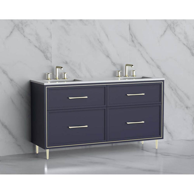 Madeli - Madeli Profile 60D'' Free standing Vanity Cabinet in Sapphire/HW: Handle & Feet Matte Black(MB) - Sapphire With Matte Black