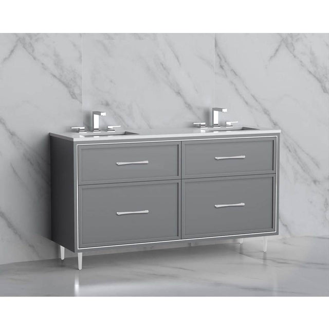 Madeli - Madeli Profile 60D'' Free standing Vanity Cabinet in Studio Grey/HW: Handles/Feet Polished Chrome(PC) - Studio Gray With Polished Chrome