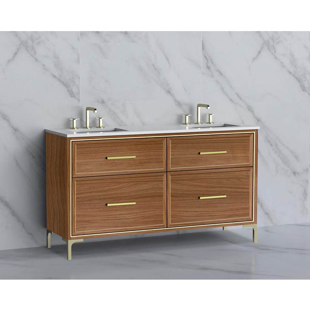 Madeli - Madeli Profile 60D'' Free standing Vanity Cabinet in Natural Walnut/HW: Handle & Feet Polished Chrome(PC) - Natural Walnut With Polished Chrome