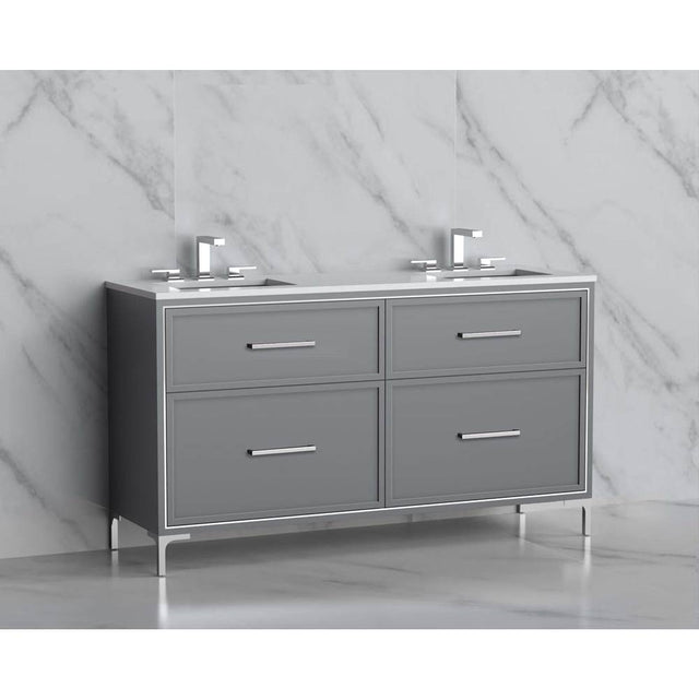Madeli - Madeli Profile 60D'' Free standing Vanity Cabinet in Studio Grey/HW: Handles/Feet in Polished Chrome(PC) - Studio Gray With Polished Chrome