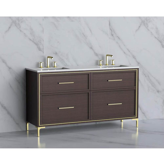 Madeli - Madeli Profile 60D'' Free standing Vanity Cabinet in Walnut/HW: Handle & Feet Matte Black(MB) - Walnut With Matte Black
