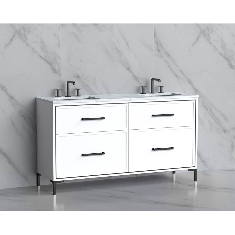 Madeli - Madeli Profile 60D'' Free standing Vanity Cabinet in White/HW: Handle & Feet Matte Black(MB) - White With Matte Black