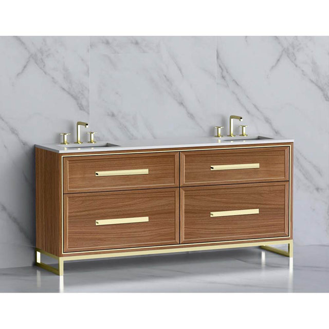 Madeli - Madeli Profile 72'' Free standing Vanity Cabinet in Natural Walnut/HW: Handle & Feet Polished Chrome(PC) - Natural Walnut With Polished Chrome