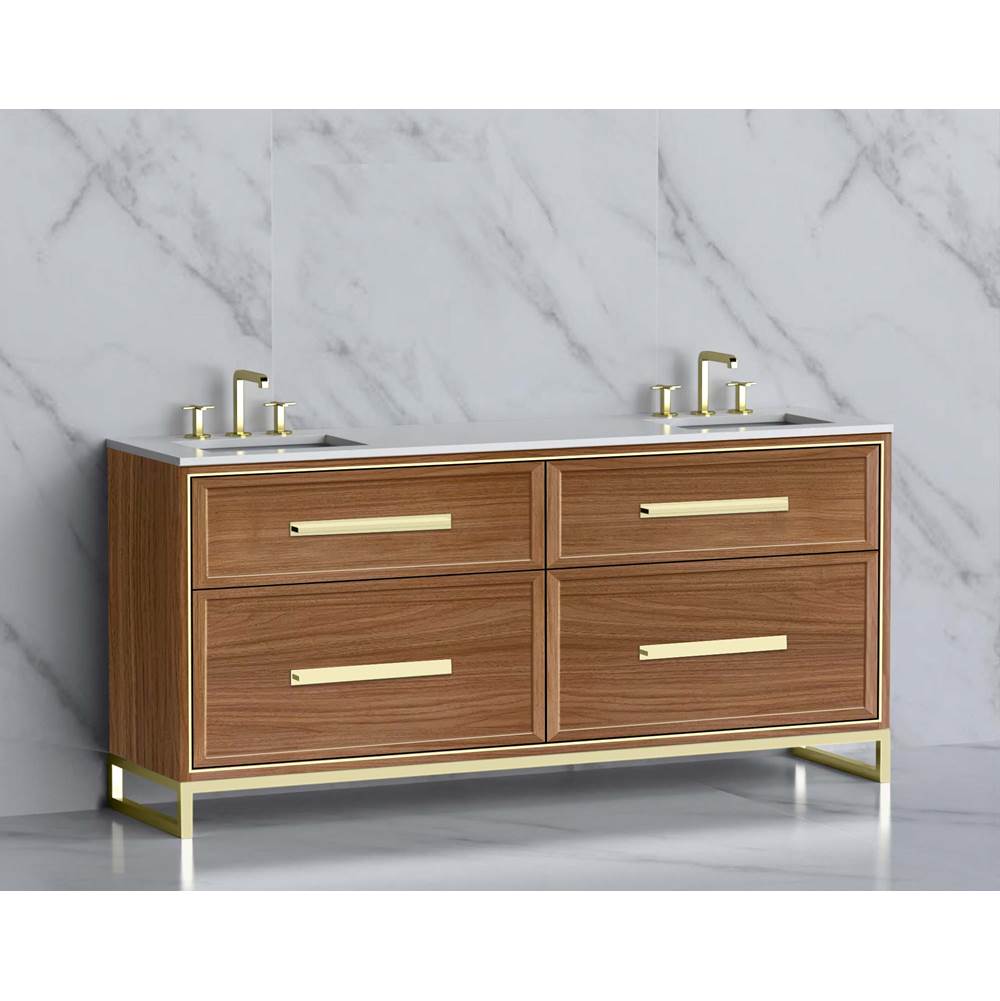 Madeli - Madeli Profile 72'' Free standing Vanity Cabinet in Natural Walnut/HW: Handle & Feet Polished Nickel(PN) - Natural Walnut With Polished Nickel