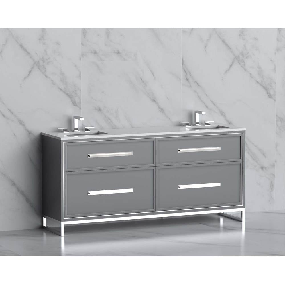 Madeli - Madeli Profile 72'' Free standing Vanity Cabinet in Studio Grey/HW: Handle & Feet Polished Nickel(PN) - Studio Gray With Polished Nickel