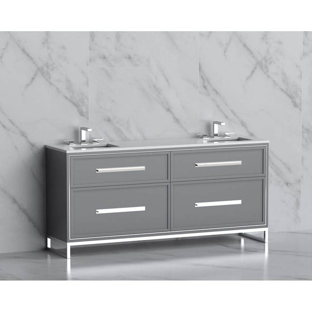 Madeli - Madeli Profile 72'' Free standing Vanity Cabinet in Studio Grey/HW: Handle & Feet Polished Nickel(PN) - Studio Gray With Polished Nickel