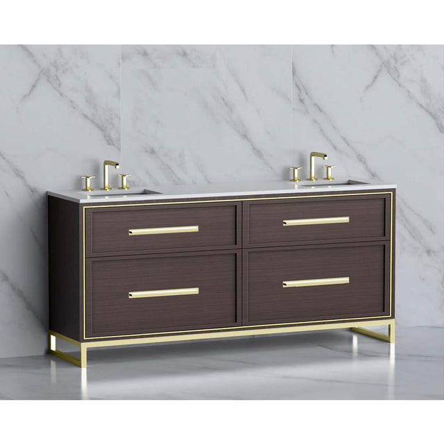 Madeli - Madeli Profile 72'' Free standing Vanity Cabinet in Walnut/HW: Handle & Feet Polished Nickel(PN) - Walnut With Polished Nickel