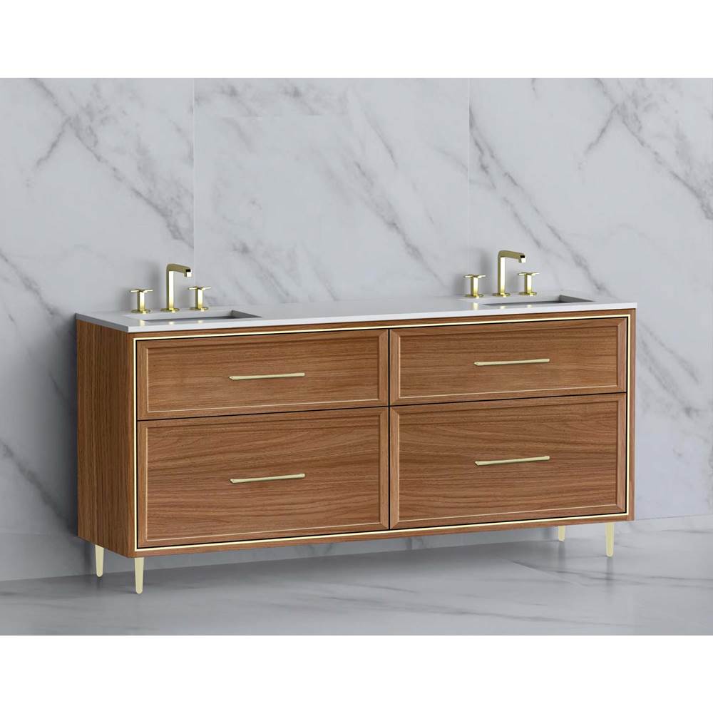 Madeli - Madeli Profile 72'' Free standing Vanity Cabinet in Natural Walnut/HW: Handle & Feet Satin Brass(SB) - Natural Walnut With Satin Brass