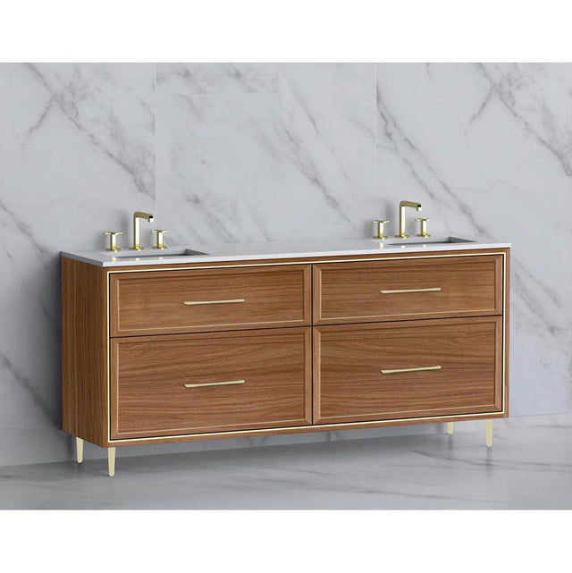 Madeli - Madeli Profile 72'' Free standing Vanity Cabinet in Natural Walnut/HW: Handle & Feet Satin Brass(SB) - Natural Walnut With Satin Brass