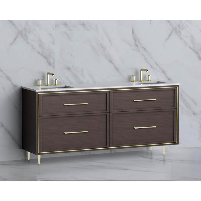 Madeli - Madeli Profile 72'' Free standing Vanity Cabinet in Walnut/HW: Handle & Feet Satin Brass(SB) - Walnut With Satin Brass