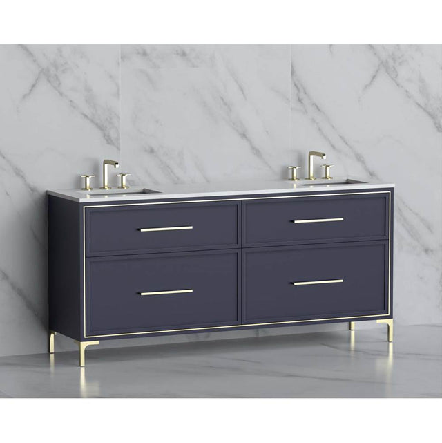 Madeli - Madeli Profile 72'' Free standing Vanity Cabinet in Sapphire/HW: Handle & Feet Satin Brass(SB) - Sapphire With Satin Brass