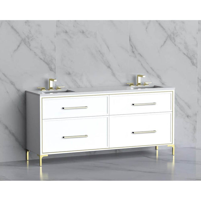 Madeli - Madeli Profile 72'' Free standing Vanity Cabinet in White/HW: Handle & Feet Polished Nickel(PN) - White With Polished Nickel