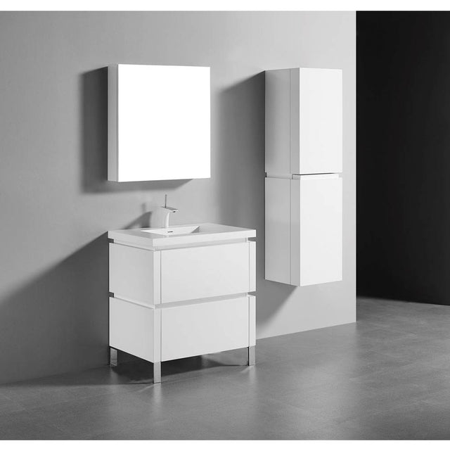 Madeli - Madeli Metro 30'' Free Standing Vanity in White/HW: Brushed Nickel(BN) - White With Brushed Nickel