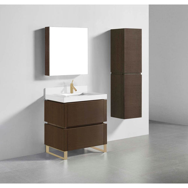 Madeli - Madeli Metro 30'' Free Standing Vanity in Walnut/HW: Satin Brass(SB) - Walnut With Satin Brass