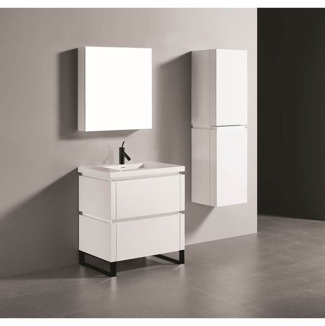 Madeli - Madeli Metro 30'' Free Standing Vanity in White/HW: Polished Nickel(PN) - White With Polished Nickel