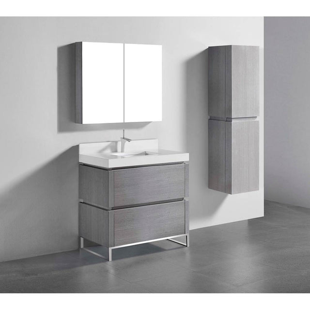 Madeli - Madeli Metro 36'' Free Standing Vanity in Ash Grey/HW: Polished Nickel(PN) - Ash Gray With Polished Nickel