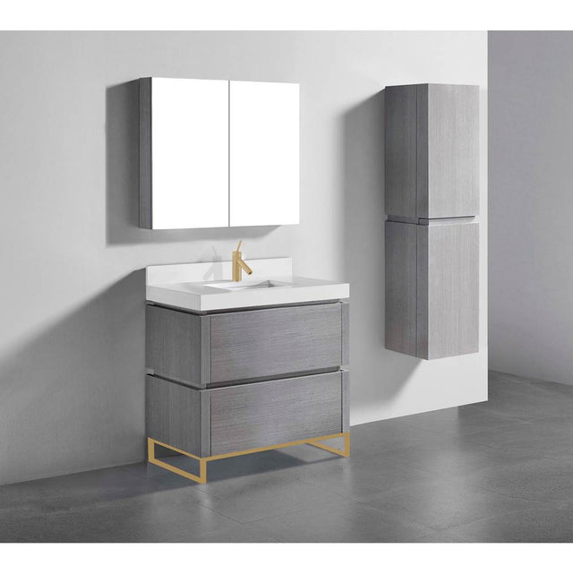 Madeli - Madeli Metro 36'' Free Standing Vanity in Ash Grey/HW: Satin Brass(SB) - Ash Gray With Satin Brass